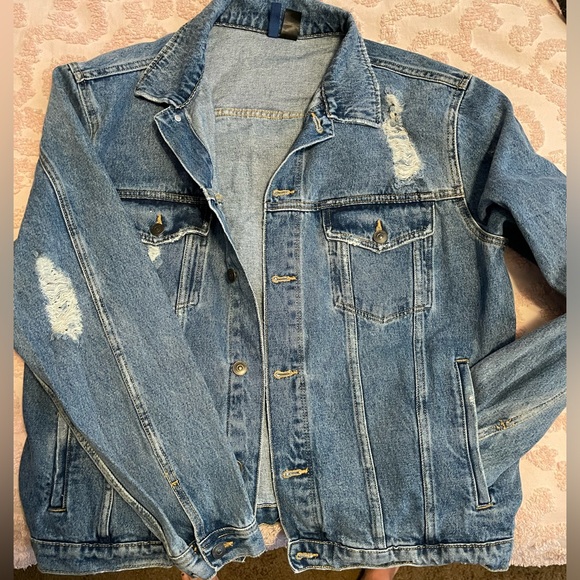 Denim jean jacket XL Unisex distressed - Picture 1 of 5